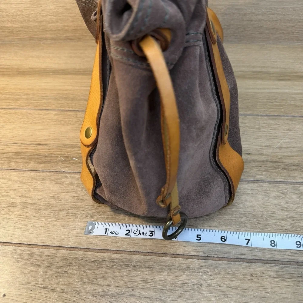 LUCKY BRAND Large Tote Brown Suede Leather Boho Hobo Hippie Drawstring Handbag